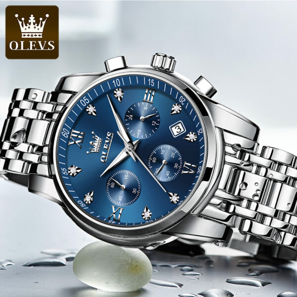 OLEVS 2858 Herrenuhr – Business Multifunktions-Quarzuhr mit mehreren Zeitzonen blau-silber – Bild 6