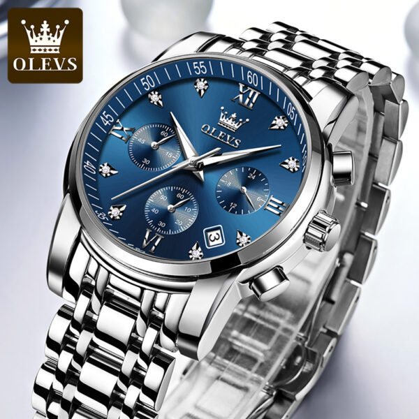 OLEVS 2858 Herrenuhr – Business Multifunktions-Quarzuhr mit mehreren Zeitzonen blau-silber – Bild 5