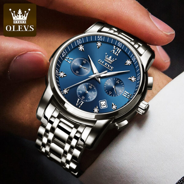 OLEVS 2858 Herrenuhr – Business Multifunktions-Quarzuhr mit mehreren Zeitzonen blau-silber – Bild 4
