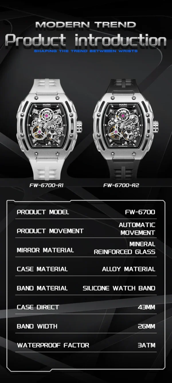 DITALING FW-6700: Luxuriöse Herren-Automatikuhr im Tonneau-Skelett-Design – Bild 21