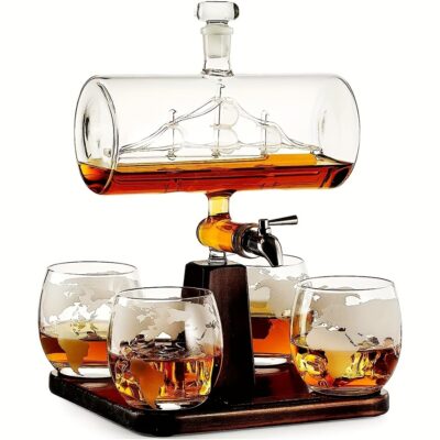 Elegantes Bar-Set - Einzigartige Spender-Karaffe mit 4 Gläsern
