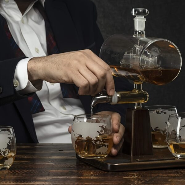 Elegantes Bar-Set - Einzigartige Spender-Karaffe mit 4 Gläsern – Bild 4
