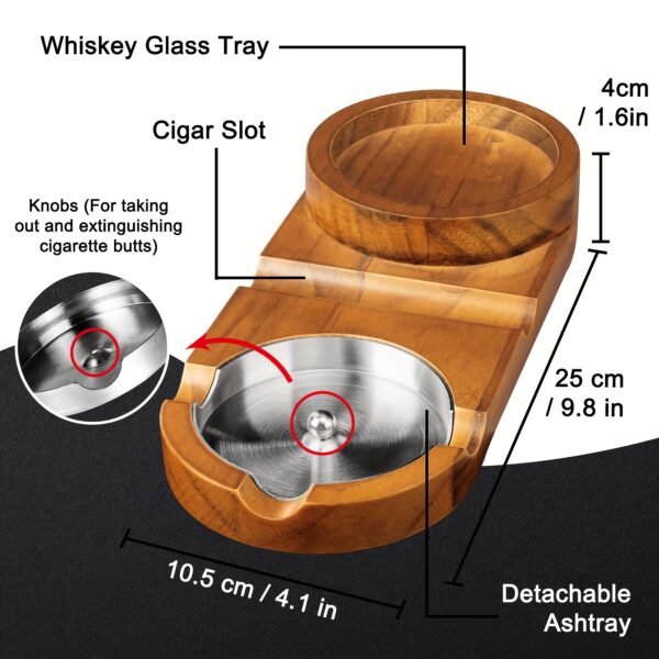 Vintage Holz-Zigarrenaschenbecher - Eleganz mit Whiskeyglas-Halter – Bild 7