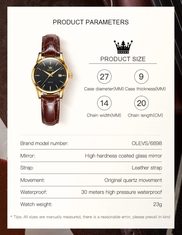 OLEVS 6898 Damenuhr – Top Luxus Business Quarz-Uhr mit Lederarmband – Bild 17