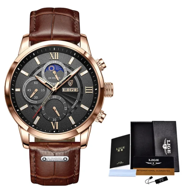 LIGE 8932 Militär-Herrenuhr: Luxuriöser Chronograph mit Mondphase – Bild 9