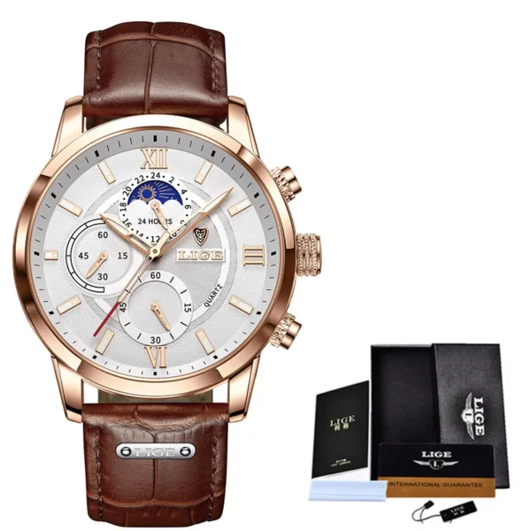 LIGE 8932 Militär-Herrenuhr: Luxuriöser Chronograph mit Mondphase – Bild 7