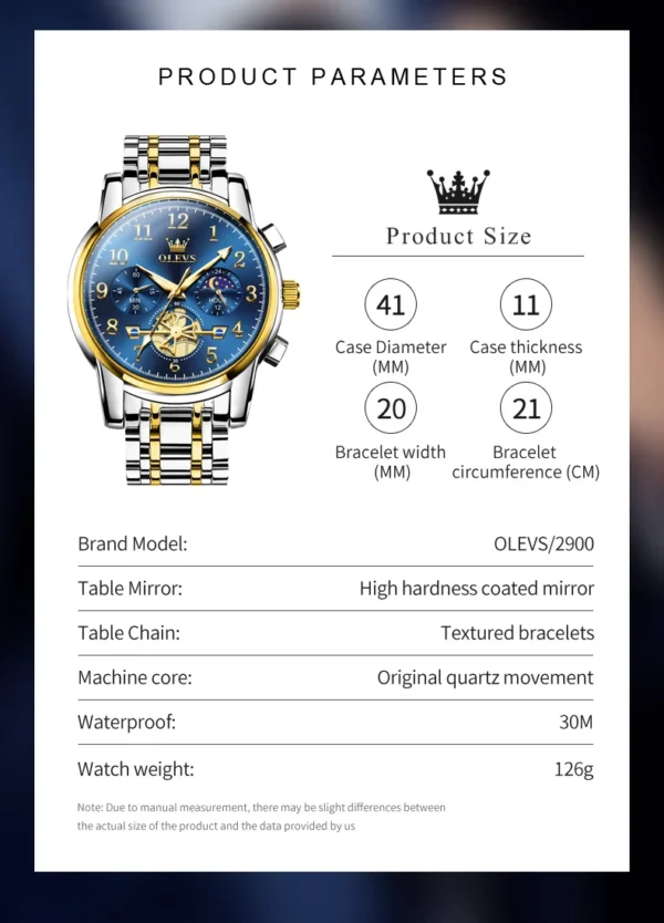 OLEVS 2900 Business Sport Herrenuhr-Eleganz mit Mondphase und Chronograph – Bild 23