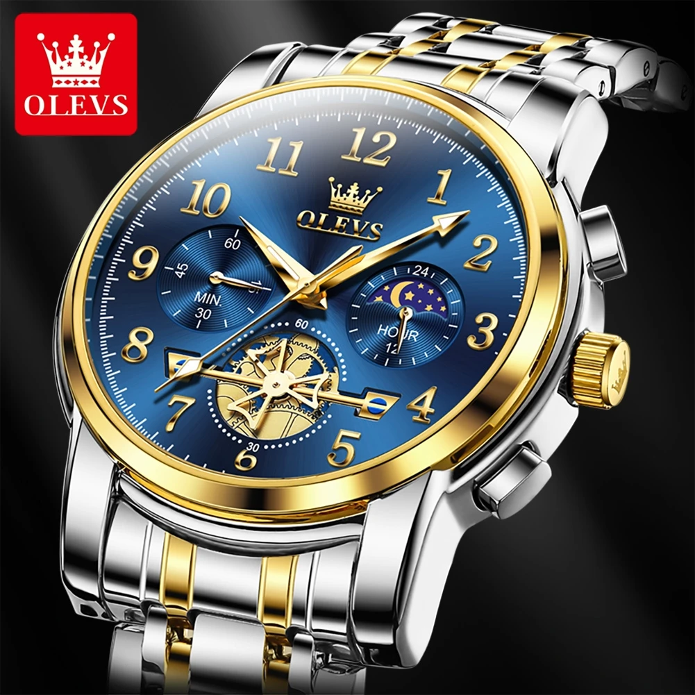 OLEVS 2900 Business Sport Herrenuhr-Eleganz mit Mondphase und Chronograph