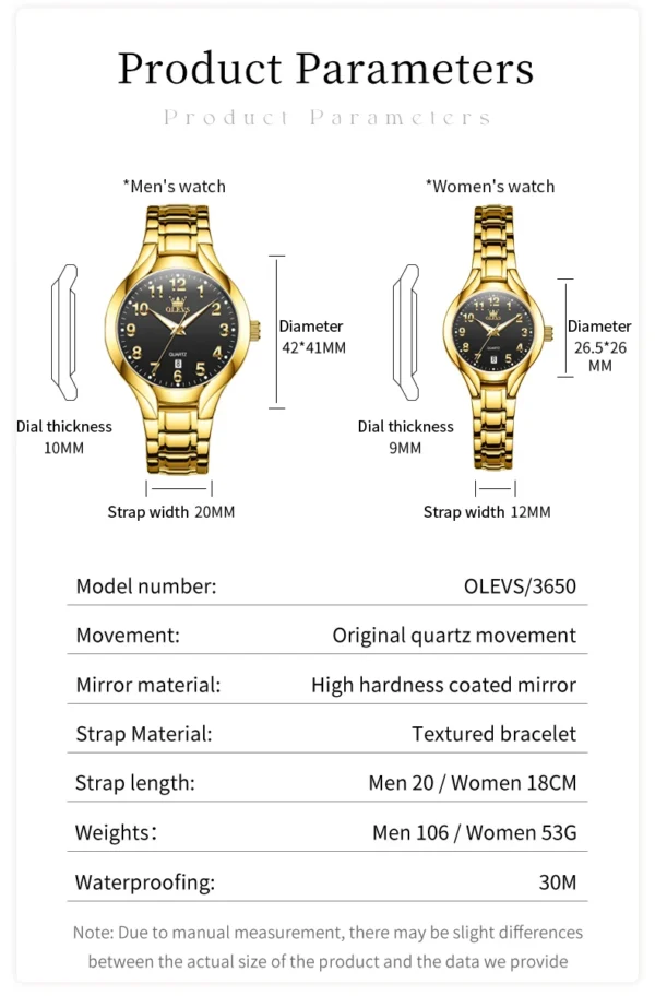 OLEVS 3650 Paar-Uhr Luxuriöse Edelstahl-Uhren für Verliebte – Bild 19