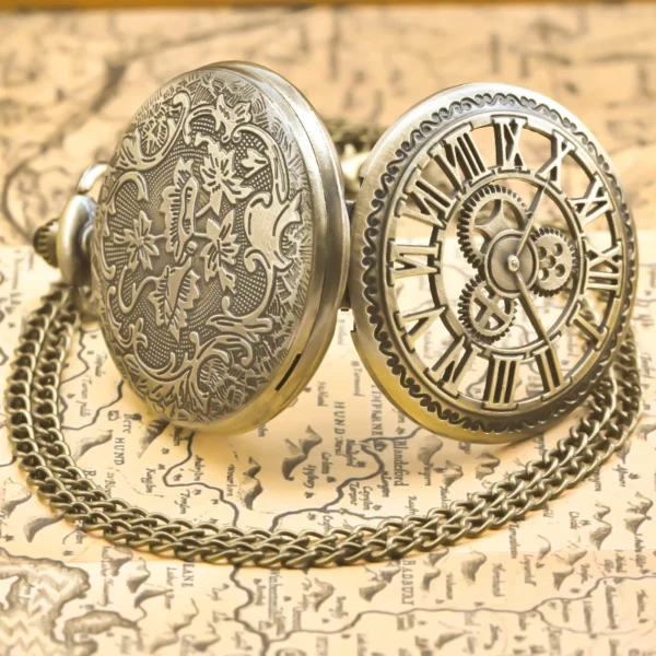 Vintage Bronze Steampunk Taschenuhr-Faszinierendes Zahnrad-Design – Bild 5