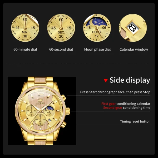 OLEVS 3645 Herrenuhr-Luxuriöse Quarz-Uhr mit Massivholz und Mondphase – Bild 3