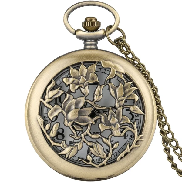 Bronze Hohl-Blumen-Taschenuhr-Zarte Eleganz im Vintage-Stil – Bild 7