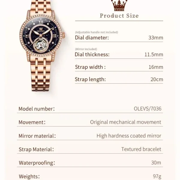 OLEVS 7036 Automatische Mechanikuhr für Damen- Sternenhimmel und Eleganz im Geschenkset – Bild 5