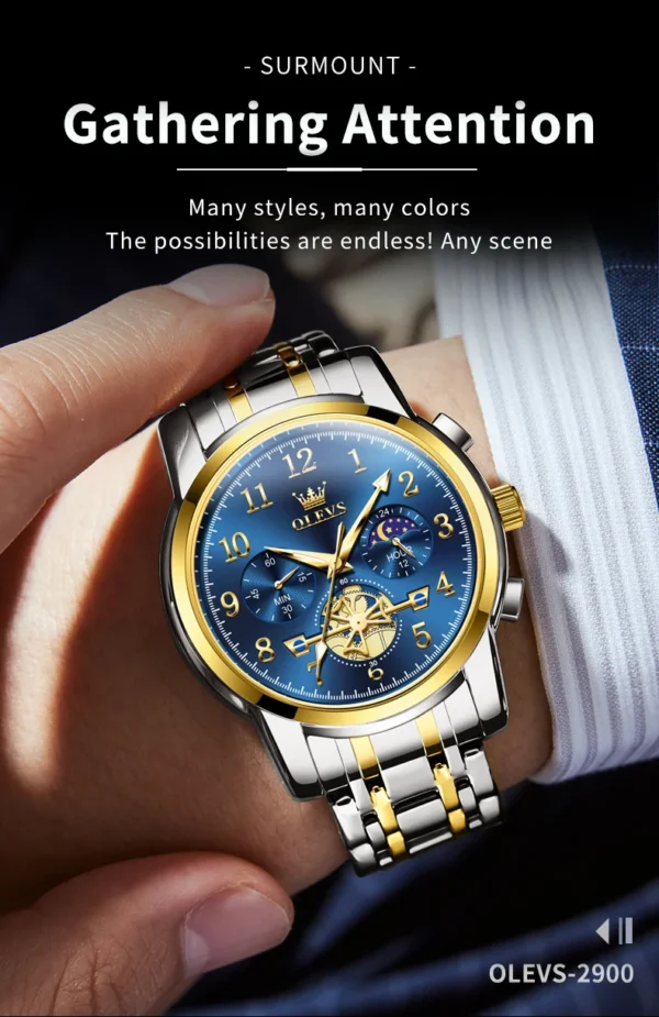 OLEVS 2900 Business Sport Herrenuhr-Eleganz mit Mondphase und Chronograph – Bild 16