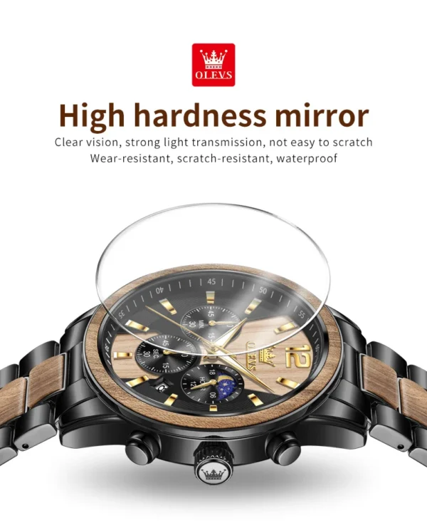 OLEVS 3645 Herrenuhr-Luxuriöse Quarz-Uhr mit Massivholz und Mondphase – Bild 24