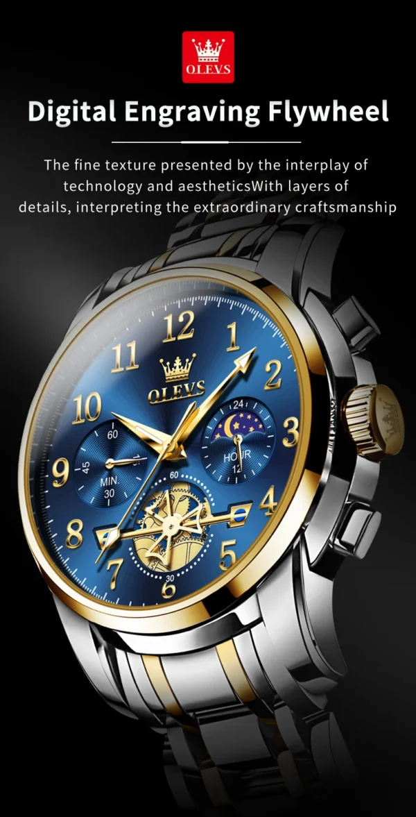 OLEVS 2900 Business Sport Herrenuhr-Eleganz mit Mondphase und Chronograph – Bild 17