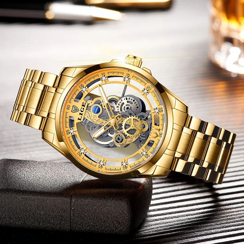 LIGE 8997 Herrenuhr - Luxuriöser Skelett-Look und Militär-Stil