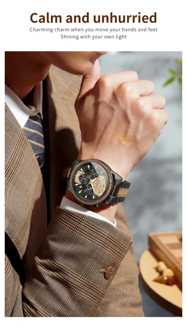 OLEVS 3645 Herrenuhr-Luxuriöse Quarz-Uhr mit Massivholz und Mondphase – Bild 19