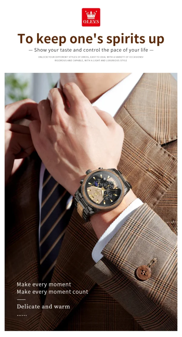 OLEVS 3645 Herrenuhr-Luxuriöse Quarz-Uhr mit Massivholz und Mondphase – Bild 18