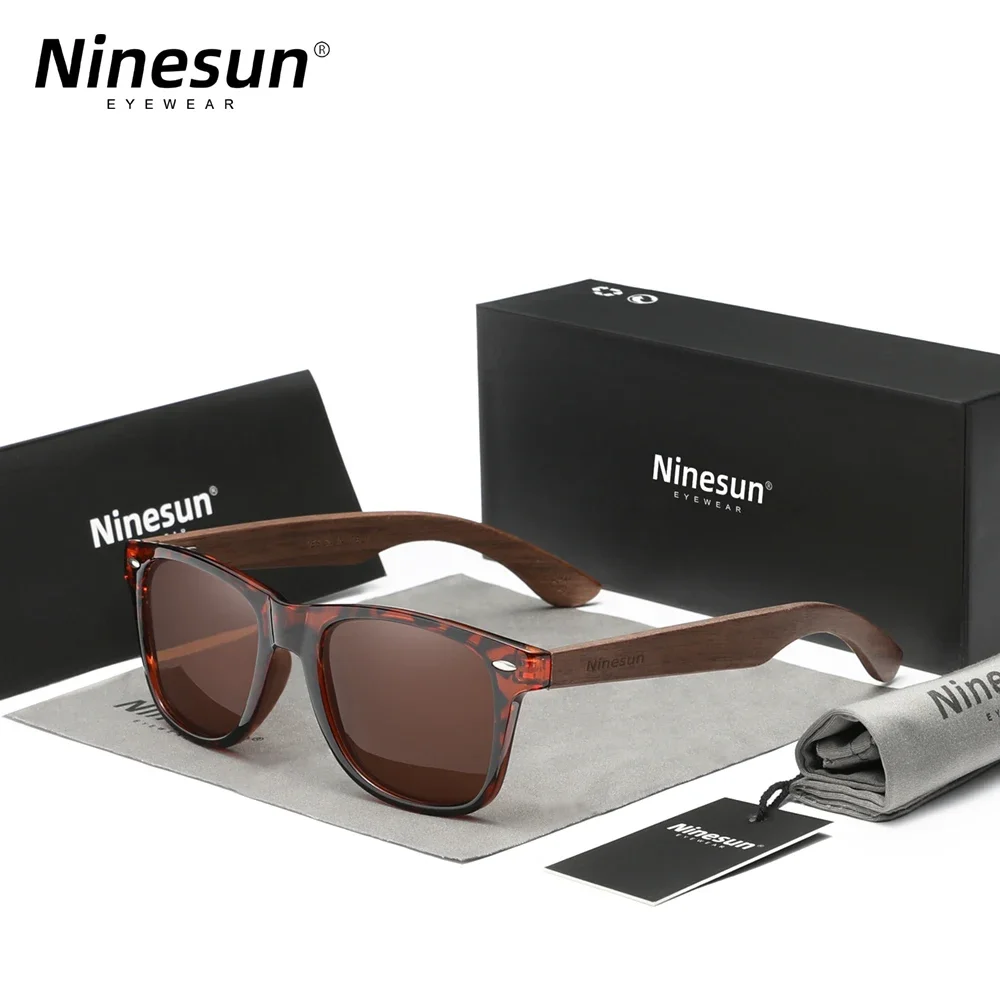 Ninesun Schwarze Walnuss Holz Polarisierte Sonnenbrille für Herren – Handgefertigt UV400