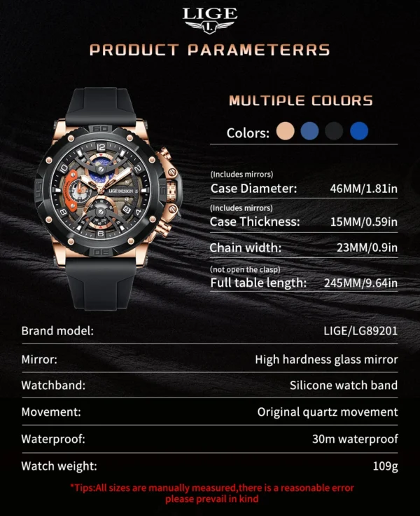 LIGE Neue Militär-Sportuhr mit Luxus-Chronograph für Herren – Bild 18