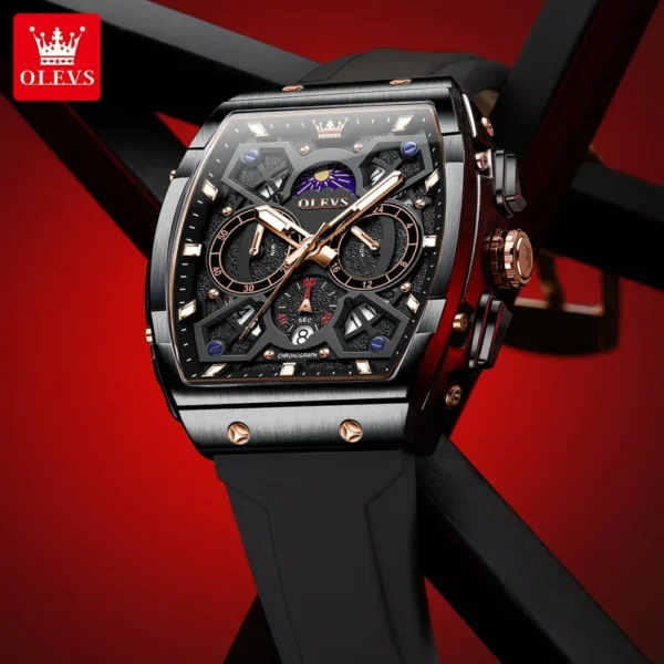 OLEVS 2942 Herrenuhr–Top Luxus Tonneau Quarz-Uhr mit Mondphase-Chronograph – Bild 2