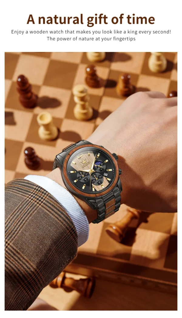 OLEVS 3645 Herrenuhr-Luxuriöse Quarz-Uhr mit Massivholz und Mondphase – Bild 29