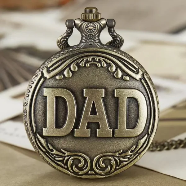 Vintage Bronze Schnitzerei DAD Taschenuhr-Das Beste Geschenk für den Vater – Bild 3