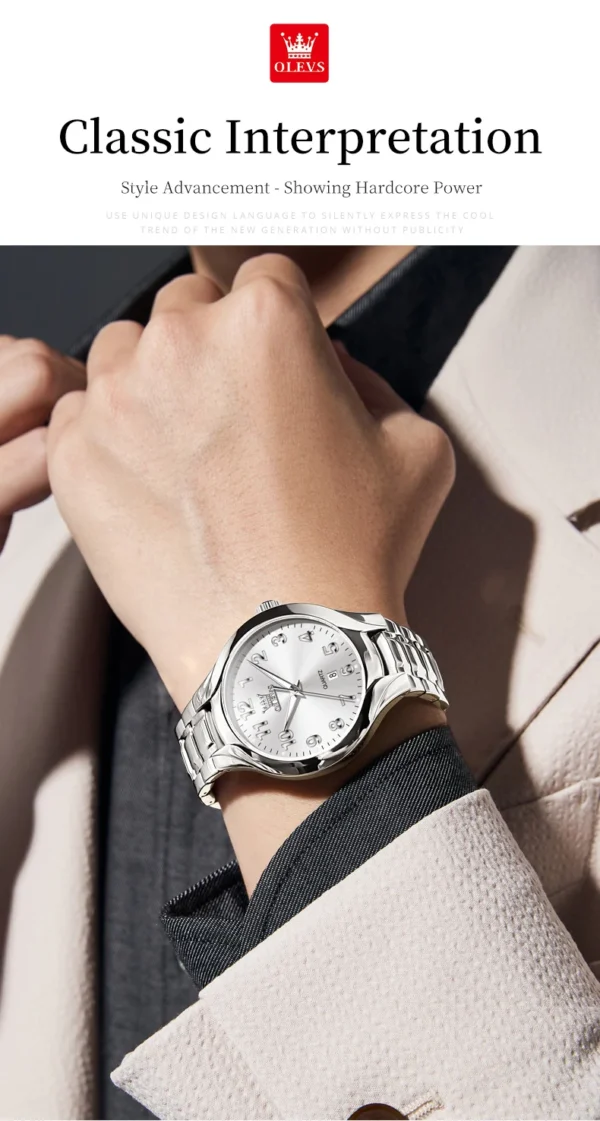 OLEVS 3650 Paar-Uhr Luxuriöse Edelstahl-Uhren für Verliebte – Bild 24