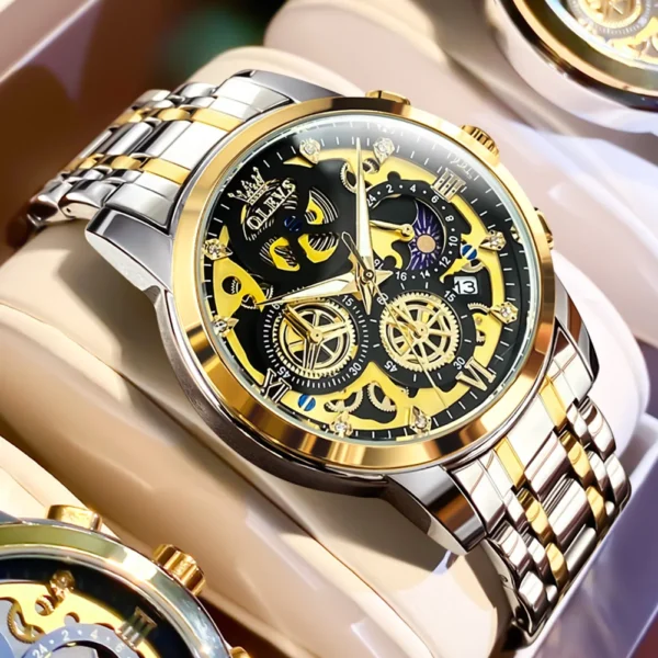 OLEVS 9947 Herrenuhr – Top Luxus Original Wasserdichte Quarz-Uhr im Gold-Skelett-Stil – Bild 25