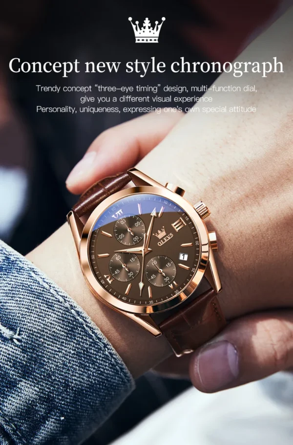 OLEVS 2872 Herrenuhr: Luxuriöser Chronograph in Rose-Gold-Braun – Bild 8