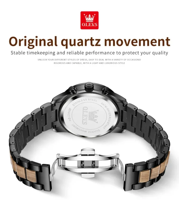 OLEVS 3645 Herrenuhr-Luxuriöse Quarz-Uhr mit Massivholz und Mondphase – Bild 22