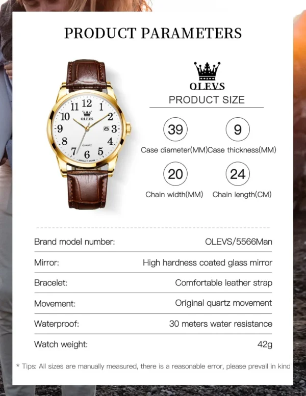 OLEVS 5566 Paar-Uhr - Elegante Quarz-Uhren für Verliebte mit Kalender – Bild 22