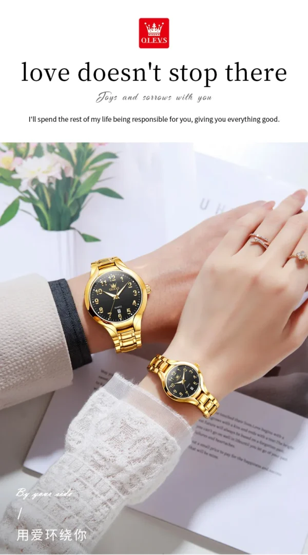 OLEVS 3650 Paar-Uhr Luxuriöse Edelstahl-Uhren für Verliebte – Bild 13