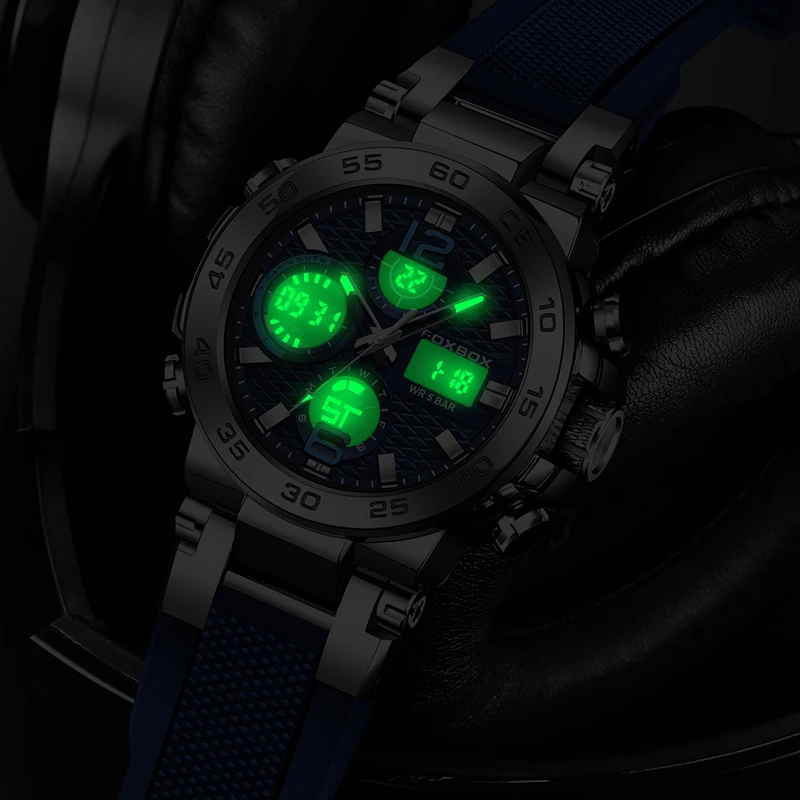 FOXBOX 0033 Herrenuhr - Militär-Sportuhr mit Dual-Display