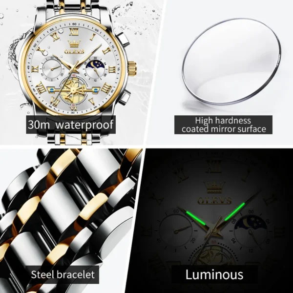 OLEVS 2859 Herrenuhr – Klassische Römische Skala, Luxus Quarz-Uhr mit Leuchtfunktion & Wasserdicht – Bild 4