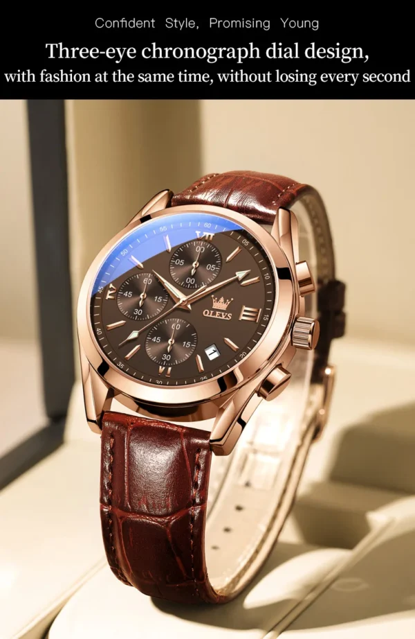 OLEVS 2872 Gold -Weiß - Herrenuhr - Luxuriöser Chronograph – Bild 4