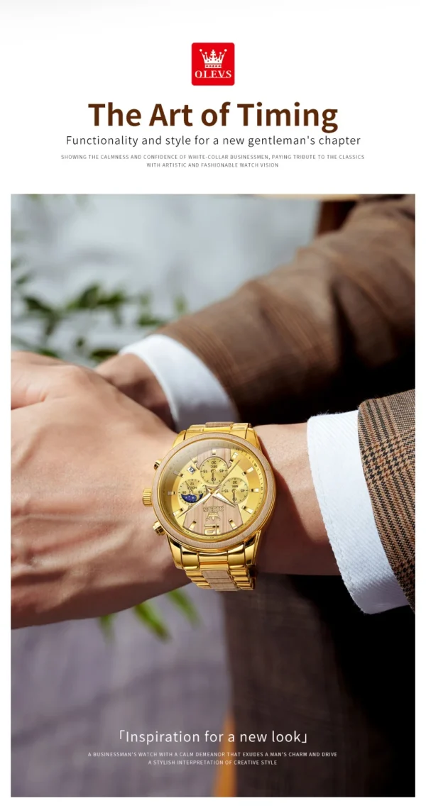 OLEVS 3645 Herrenuhr-Luxuriöse Quarz-Uhr mit Massivholz und Mondphase – Bild 28