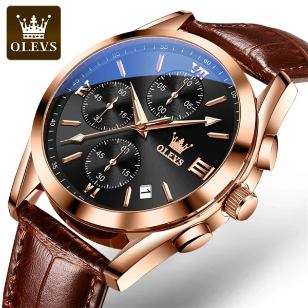 OLEVS 2872 Herrenuhr: Luxuriöser Chronograph in Rose-Gold-Braun – Bild 7