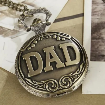 Vintage Bronze Schnitzerei DAD Taschenuhr-Das Beste Geschenk für den Vater