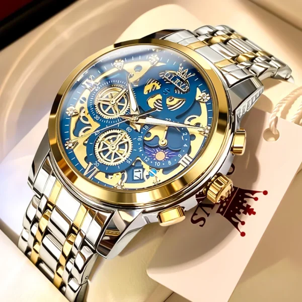 OLEVS 9947 Herrenuhr – Top Luxus Original Wasserdichte Quarz-Uhr im Gold-Skelett-Stil – Bild 7