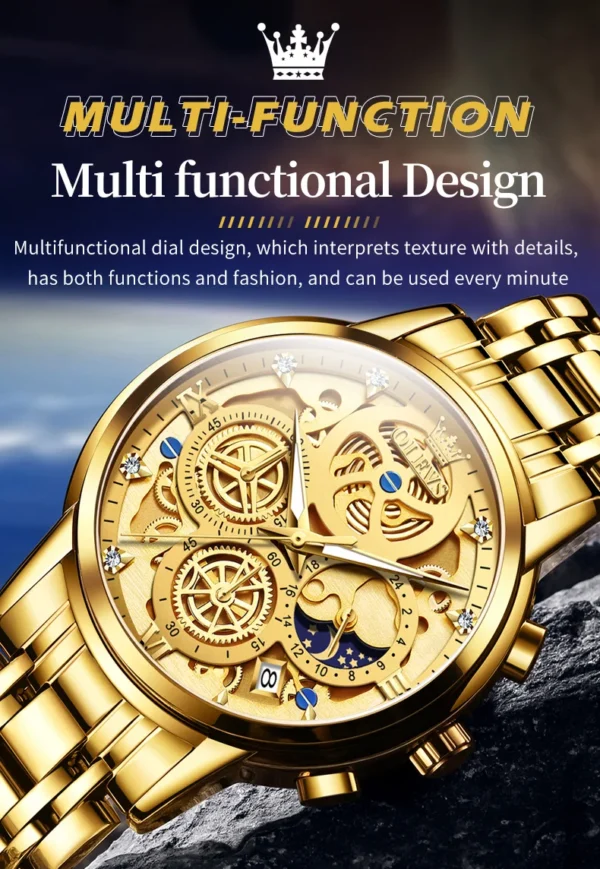 OLEVS 9947 Herrenuhr – Top Luxus Original Wasserdichte Quarz-Uhr im Gold-Skelett-Stil – Bild 19