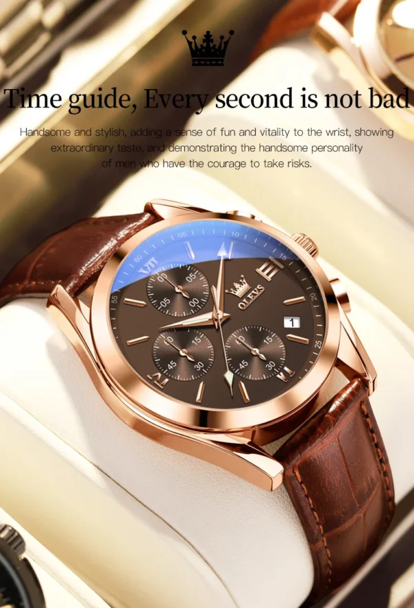 OLEVS 2872 Herrenuhr: Luxuriöser Chronograph in Rose-Gold-Braun – Bild 11