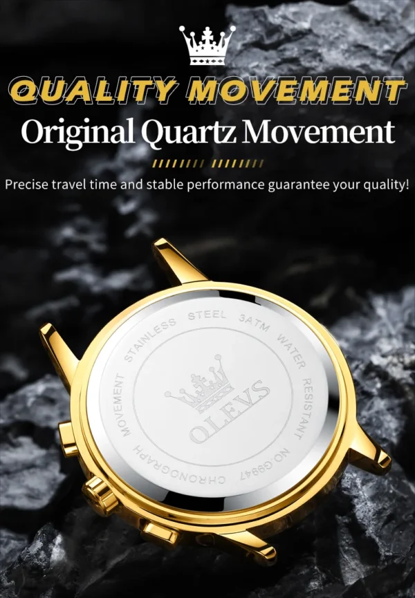 OLEVS 9947 Herrenuhr – Top Luxus Original Wasserdichte Quarz-Uhr im Gold-Skelett-Stil – Bild 16