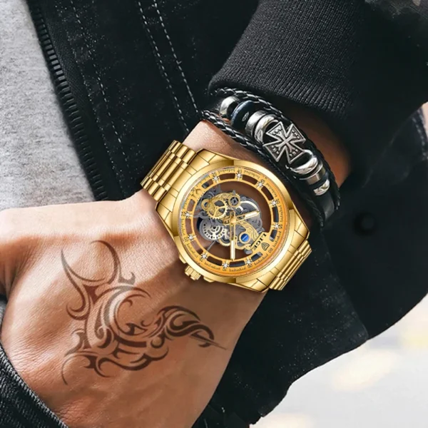 LIGE 8997 Herrenuhr - Luxuriöser Skelett-Look und Militär-Stil – Bild 5