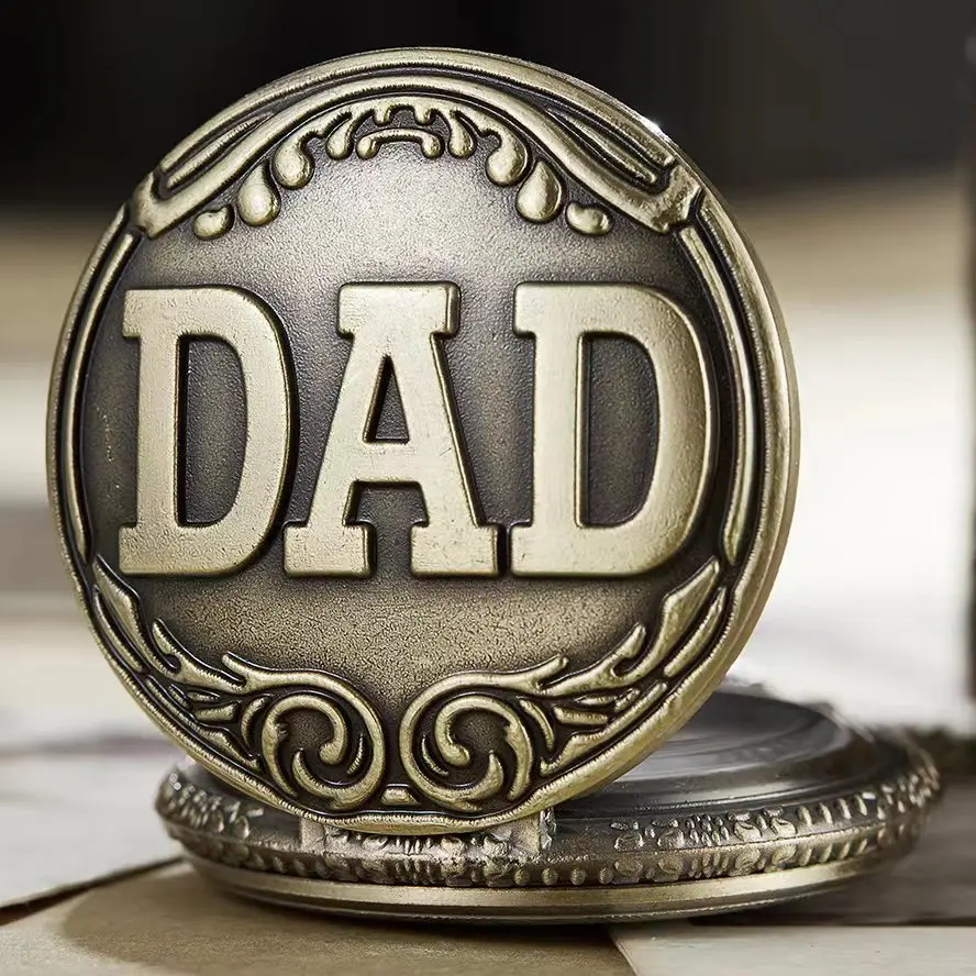 Vintage Bronze Schnitzerei DAD Taschenuhr-Das Beste Geschenk für den Vater