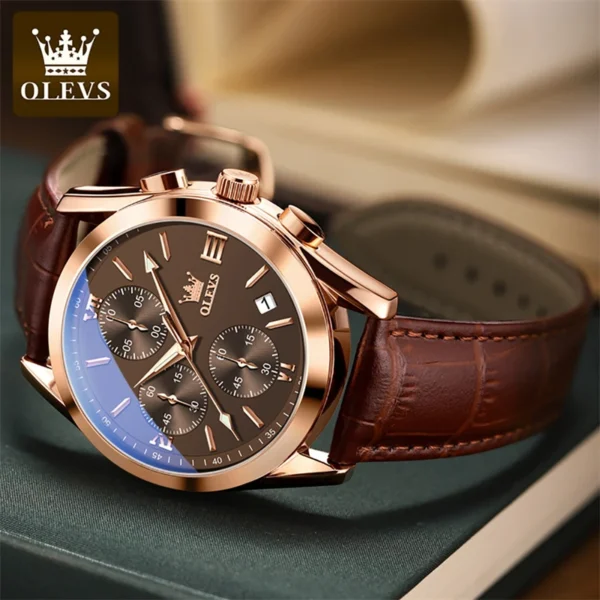 OLEVS 2872 Herrenuhr: Luxuriöser Chronograph in Rose-Gold-Braun – Bild 6