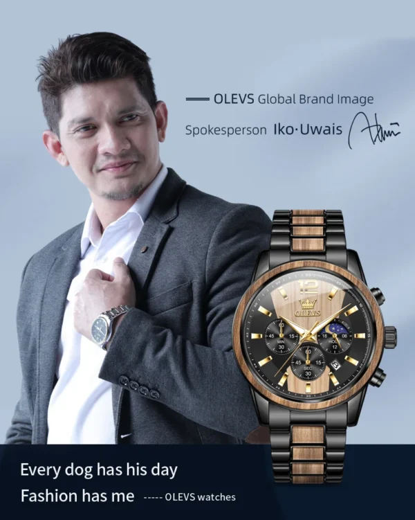 OLEVS 3645 Herrenuhr-Luxuriöse Quarz-Uhr mit Massivholz und Mondphase – Bild 15