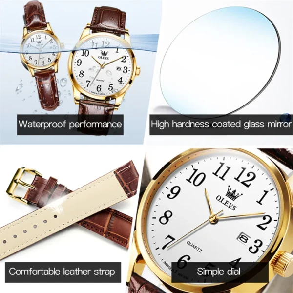 OLEVS 5566 Paar-Uhr - Elegante Quarz-Uhren für Verliebte mit Kalender – Bild 10