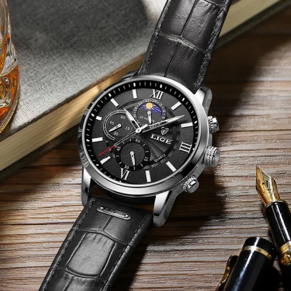 LIGE 8932 Militär-Herrenuhr: Luxuriöser Chronograph mit Mondphase – Bild 3